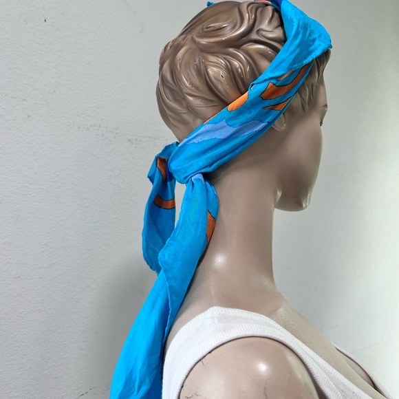 Silk Blue and Orange Scarf - Picture 15 of 16